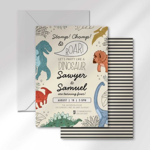 Dinosaur Birthday Invitation for Twins