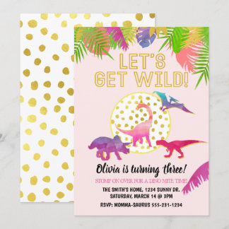 Dinosaur Birthday Invitation Girl Birthday