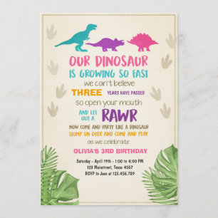 Dinosaur birthday invitation Girl Dinosaur Party