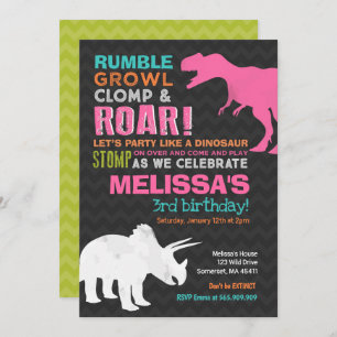 Dinosaur Birthday Invitation Girl Dinosaur Party