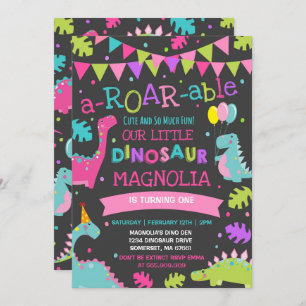 Dinosaur Birthday Invitation Girl Dinosaur Party