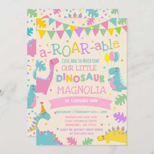 Dinosaur Birthday Invitation Girl Dinosaur Party