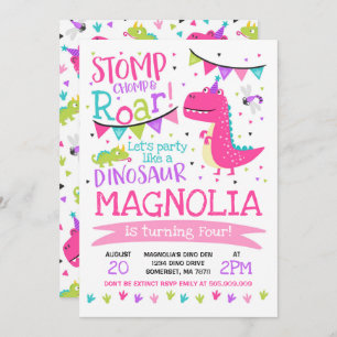 Dinosaur Birthday Invitation Girl Dinosaur Party