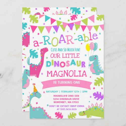 Dinosaur Birthday Invitation Girl Dinosaur Party