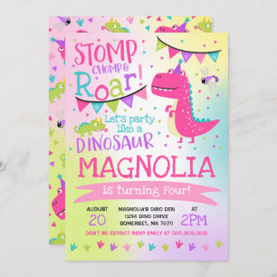 Dinosaur Birthday Invitation Girl Dinosaur Party