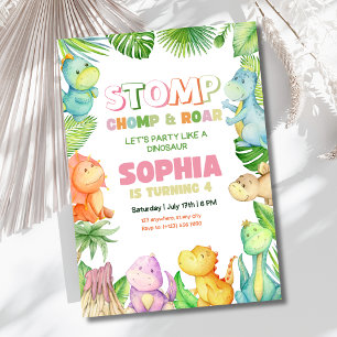 Dinosaur Birthday Invitation Girls Dino Birthday