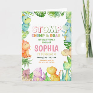 Dinosaur Birthday Invitation Girls Dino Birthday