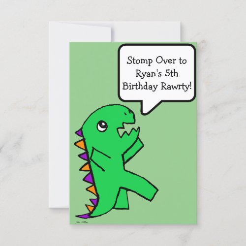Dinosaur Birthday Invitation Green Flat Card