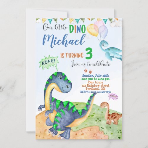 Dinosaur birthday invitation Little dino invite