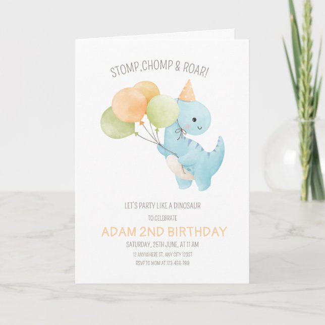 Dinosaur Birthday Invitation, Minimalist t rex  Invitation (Front)