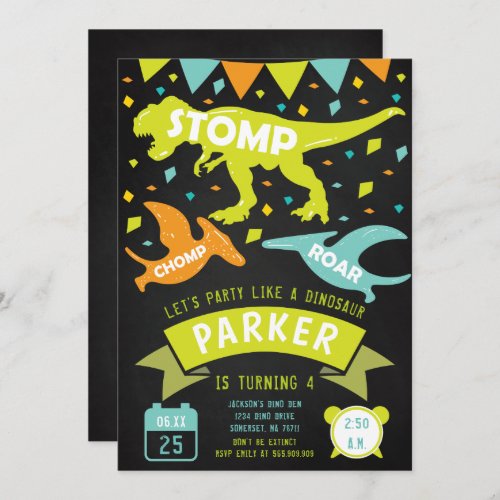 Dinosaur Birthday Invitation Modern Chalkboard