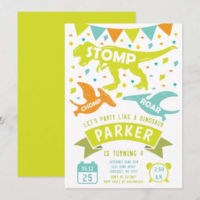 Dinosaur Birthday Invitation Modern Colorful (Front/Back)