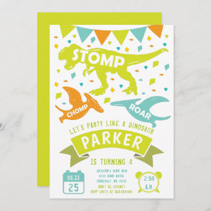 Dinosaur Birthday Invitation Modern Colorful