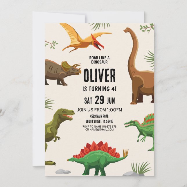 Dinosaur Birthday Invitation Party Boys Dinos (Front)
