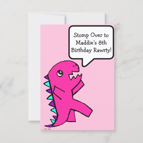 Dinosaur Birthday Invitation Pink Flat Card