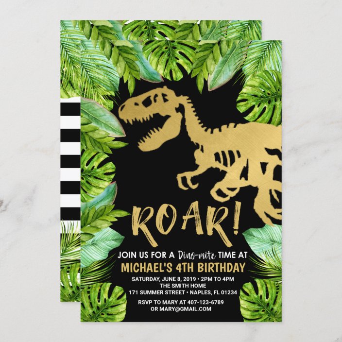 dinosaur birthday invitation roar dino party boy zazzle com