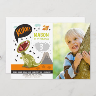Dinosaur Birthday Invitation ROAR Dino Stomp Chomp