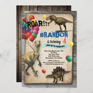 Dinosaur birthday invitation rustic realistic