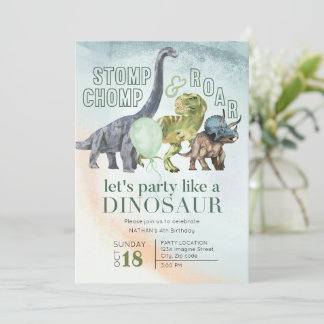 Dinosaur birthday invitation, Stomp Chomp and Roar Invitation
