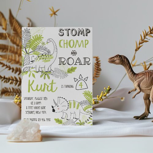 Dinosaur Birthday Invitation Stomps Chomp Roar  Invitation