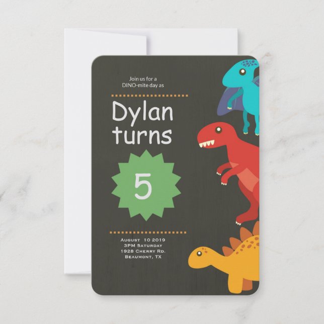 Dinosaur Birthday invitation, T-Rex Birthday party Invitation (Front)