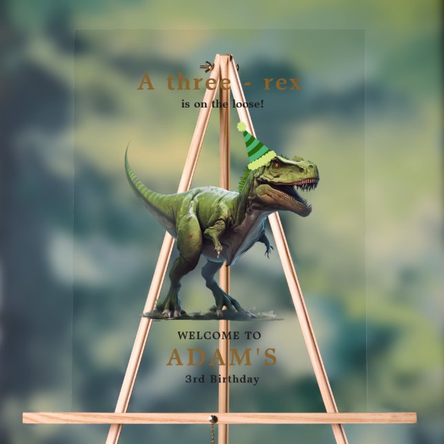 Dinosaur Birthday Invitation, Three rex Birthday Acrylic Sign (Neutral)