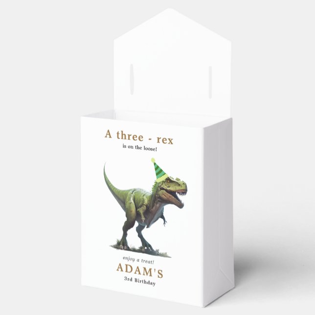 Dinosaur Birthday Invitation, Three rex Birthday Favor Boxes (Opened)