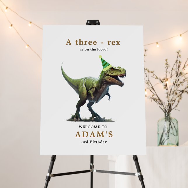 Dinosaur Birthday Invitation, Three rex Birthday Foam Board (In Situ (Stand))