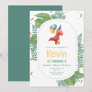 Dinosaur Birthday Invitation, Three Rex Birthday Invitation