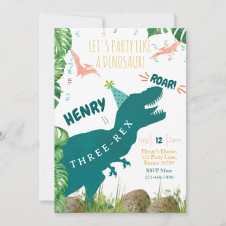 Dinosaur Birthday Invitation Three Rex Invitation