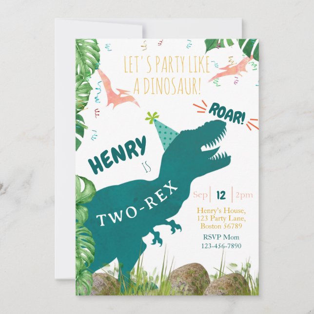 Dinosaur Birthday Invitation Two Rex Invitation  (Front)