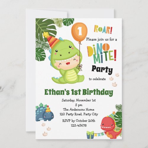 Dinosaur Birthday Invitations Boy 1st Cute Dino