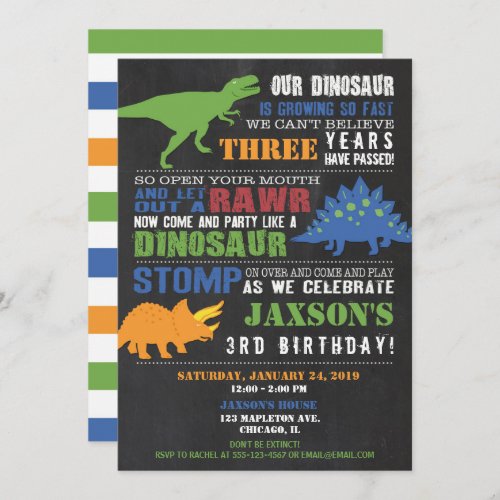 Dinosaur birthday invitations boy chalkboard