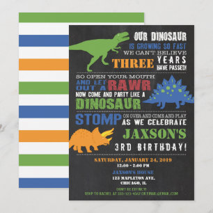 Dinosaur birthday invitations boy chalkboard