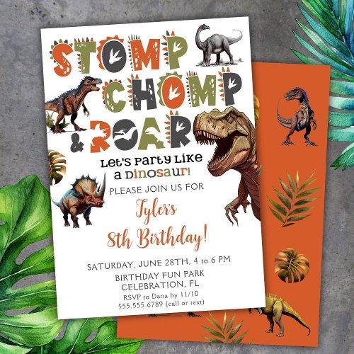 Dinosaur Birthday Invitations Boy Dino Typography