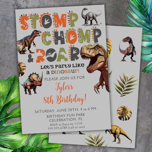 Dinosaur Birthday Invitations Boy Dino Typography