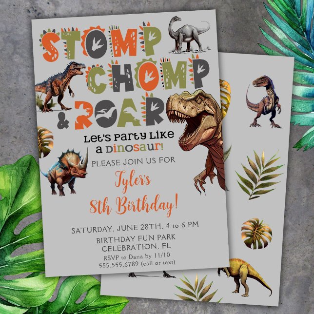 Dinosaur Birthday Invitations Boy Dino Typography (Creator Uploaded)