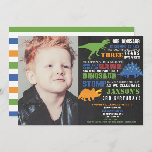 Dinosaur birthday invitations boy photo invitation