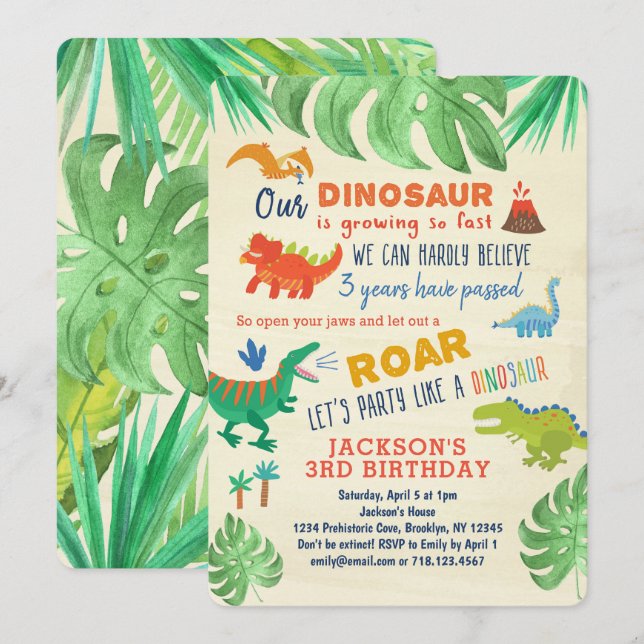 Dinosaur Birthday Invitations Boys Dinosaur Party (Front/Back)