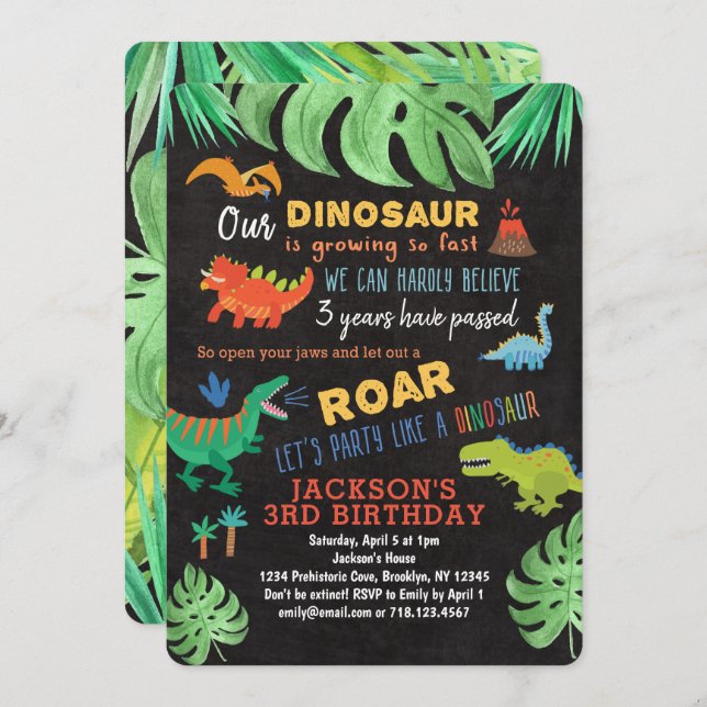 Dinosaur Birthday Invitations Roar Dinosaur Party (Front/Back)