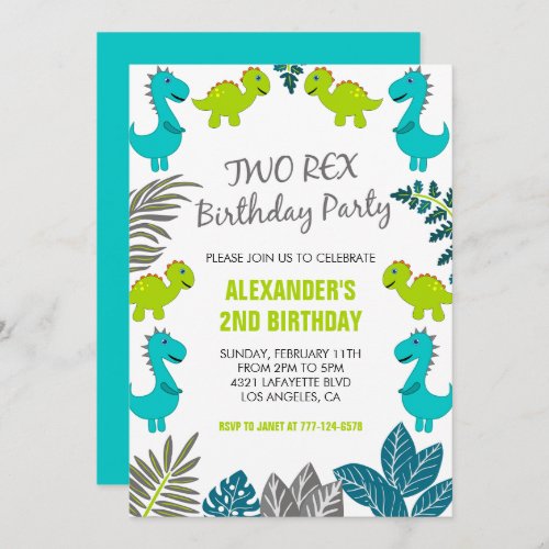 Dinosaur birthday invitations two rex party jungle