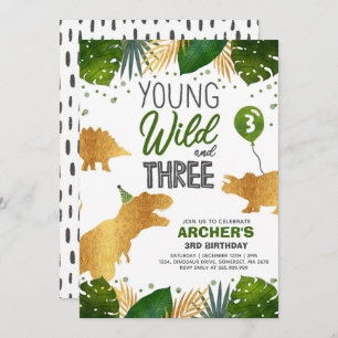 Dinosaur Birthday Invite Wild And Three Dino Party