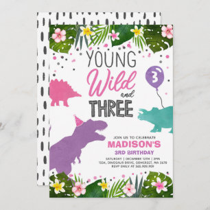 Dinosaur Birthday Invite Wild And Three Dino Party