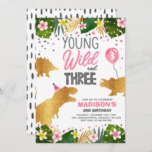 Dinosaur Birthday Invite Wild And Three Dino Party
