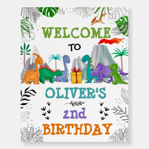 Dinosaur Birthday Jungle Leave Party Welcome Foam Board