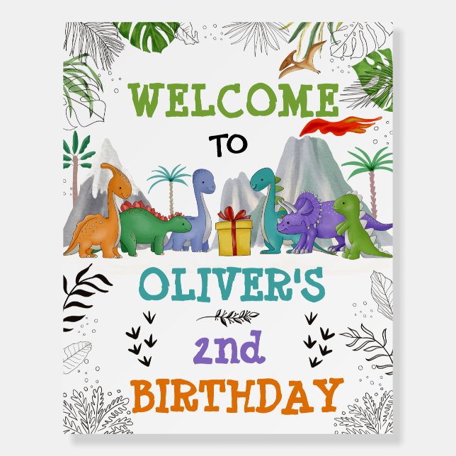 Dinosaur Birthday Jungle Leave Party Welcome Foam Board (Front)