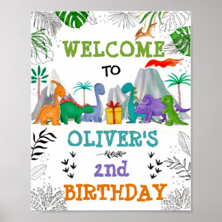 Dinosaur Birthday Jungle Leaves Party Welcome Poster