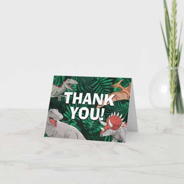 Dinosaur Birthday Kids Dino Trex Boy Jurassic Thank You Card (Front)