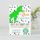 Dinosaur Birthday Kids Invitations Neon Green (Standing Front)