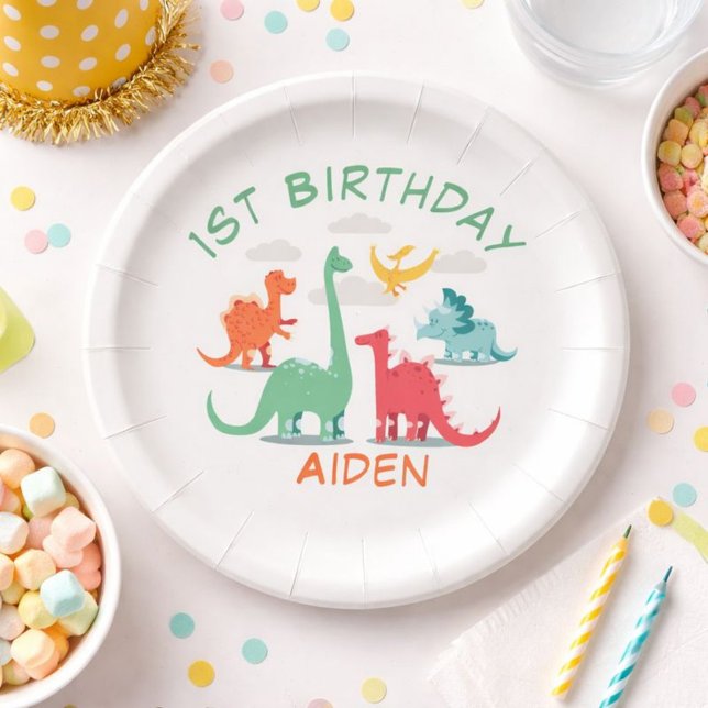 Dinosaur Birthday Name Paper Plates (Creator Uploaded)